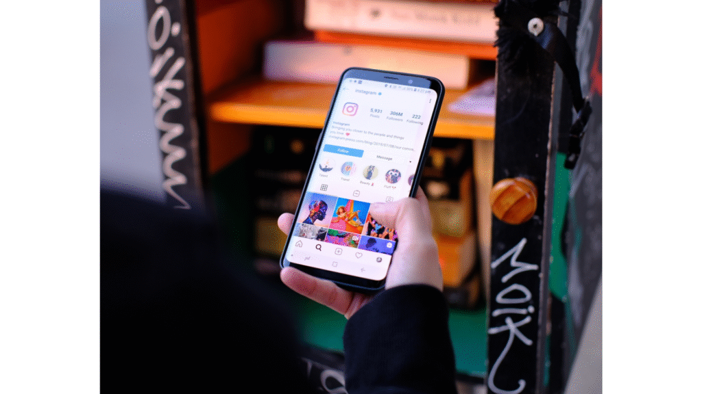 Instagram content feed on a smartphone screen showing posts optimized with Instagram SEO for better Google search visibility.