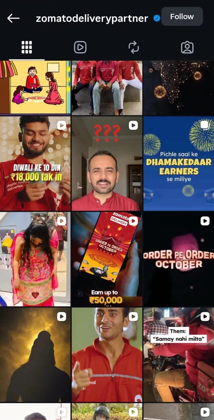 Zomato Instagram screenshot showcasing their humorous and witty content style as a digital marketing strategy